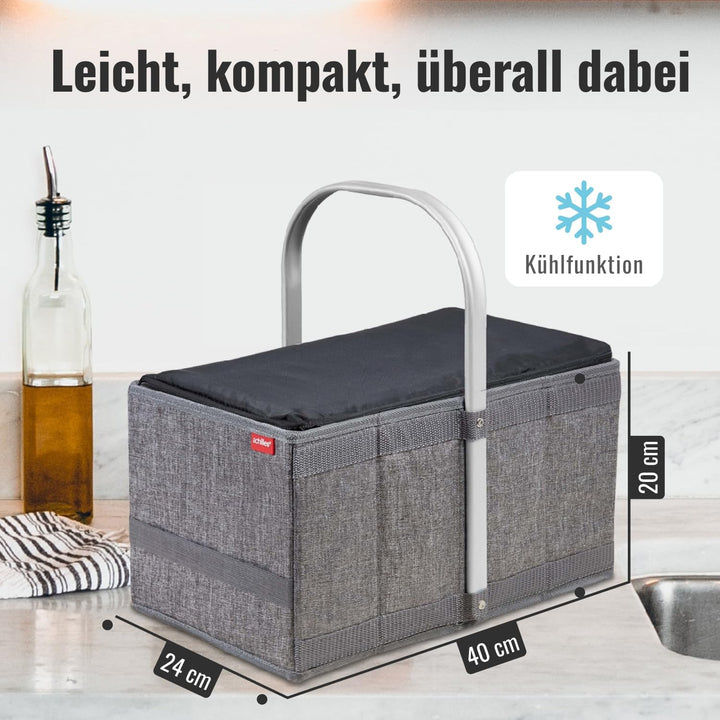 achilles Handle-Box cool, Einkaufskorb mit Kühleinsatz, Faltkorb mit Aluminium Griff, Kühlkorb, 40 c