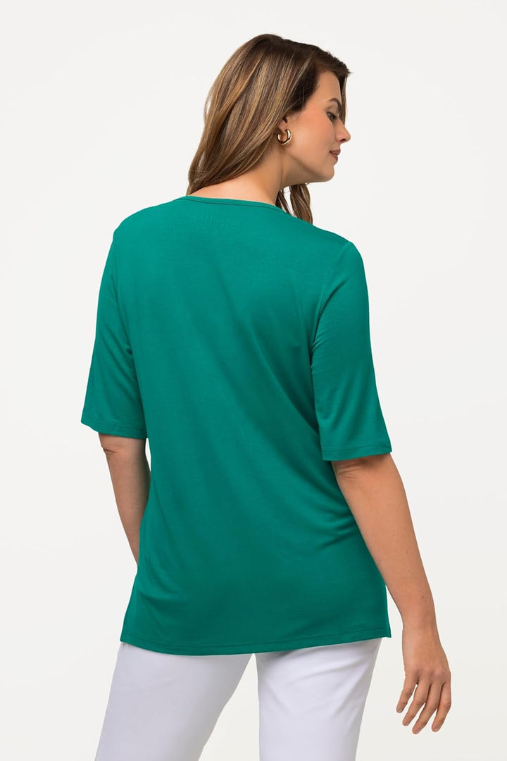 Ulla Popken Damen T-Shirt, vorne doppellagig, V-Ausschnitt, Halbarm 42-44 Grün, 42-44 Grün