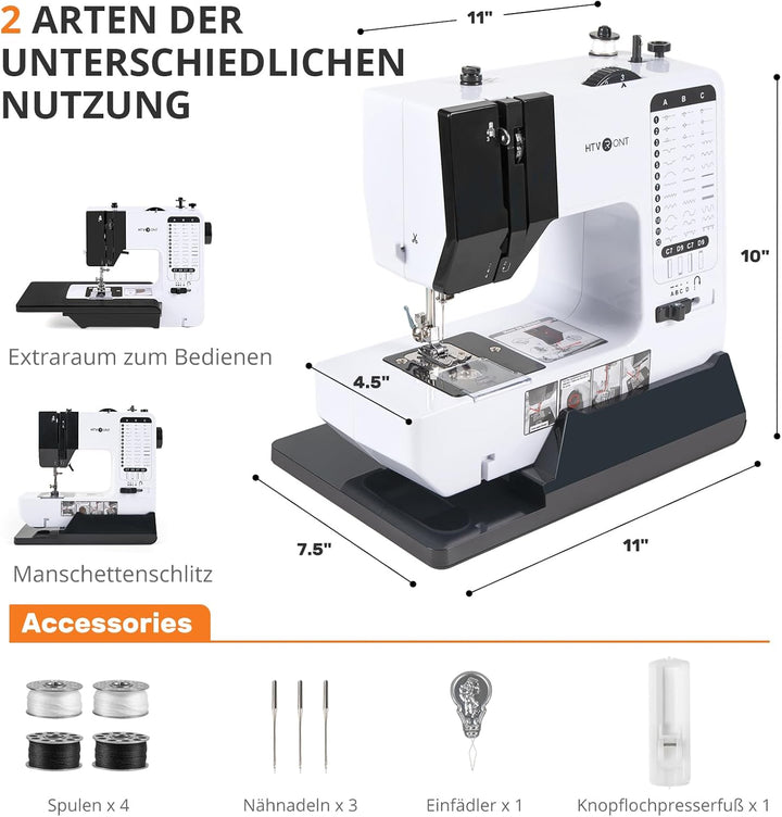 HTVRONT Nähmaschine mit Verlängerungstisch- Sewing Machine Nähmaschine Anfänger mit 38 Nähprogrammen