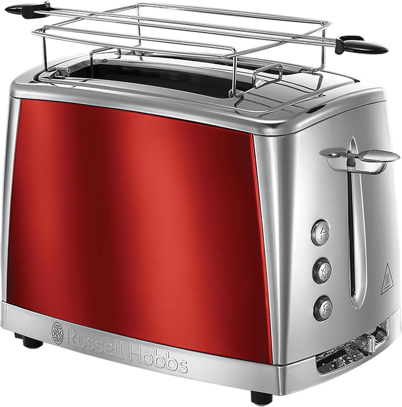 Russell Hobbs Toaster [für 2 Scheiben] Luna Edelstahl Rot (extra breite Toastschlitze, inkl. Brötche
