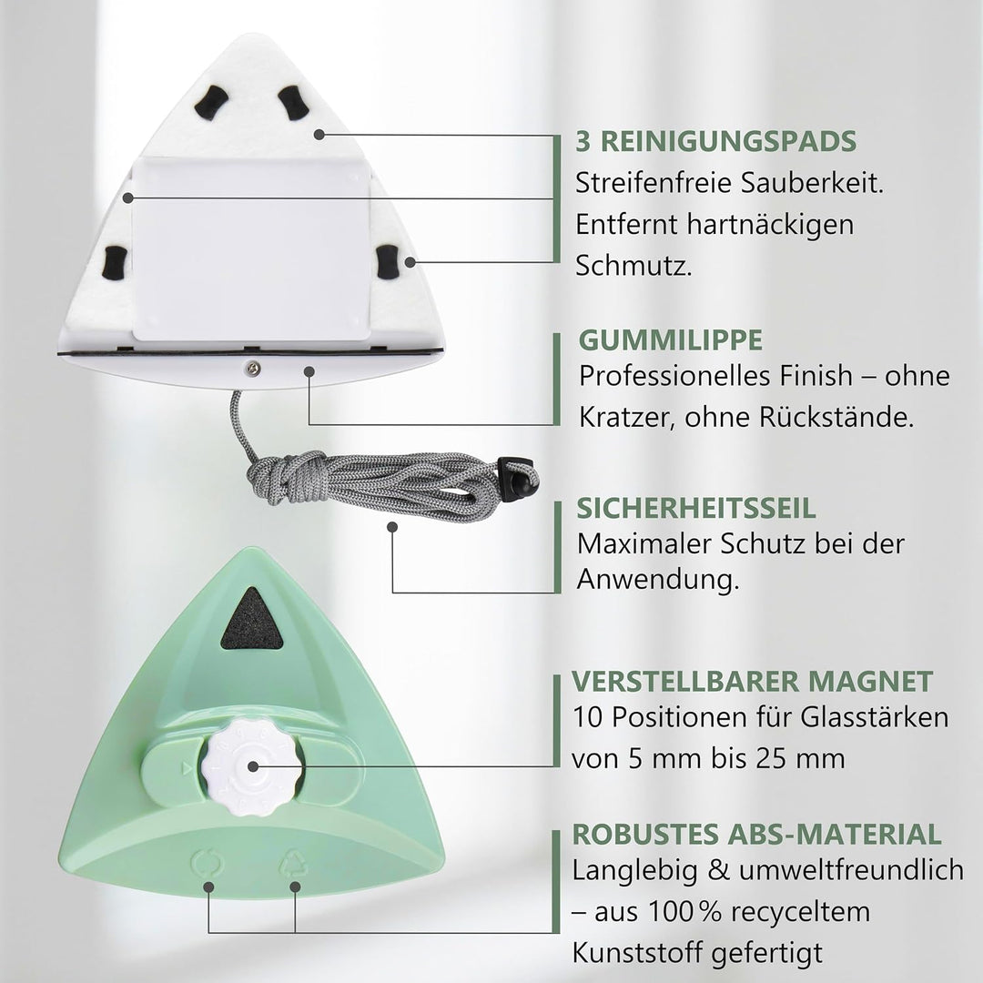 Magnetischer Fensterreiniger - Fensterputzer Magnetisch für Doppelt Verglaste Fenster 5-25 mm, inkl.