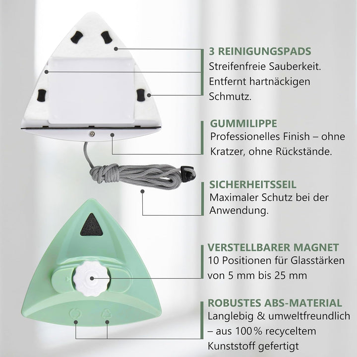 Magnetischer Fensterreiniger - Fensterputzer Magnetisch für Doppelt Verglaste Fenster 5-25 mm, inkl.