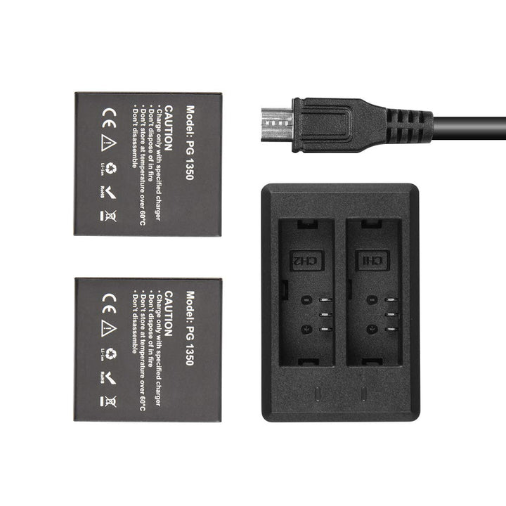 AKASO Action Cam Battery Charger, 2 x 1350 mAh Battery, with LED Micro USB Double Hole Charger for A