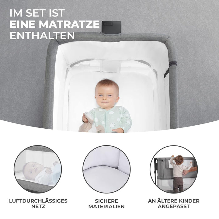Kinderkraft NESTE GROW 3 in 1 Babybett, Beistellbett baby, Kinderbett ab Geburt für 2 Jahre, mit Mat