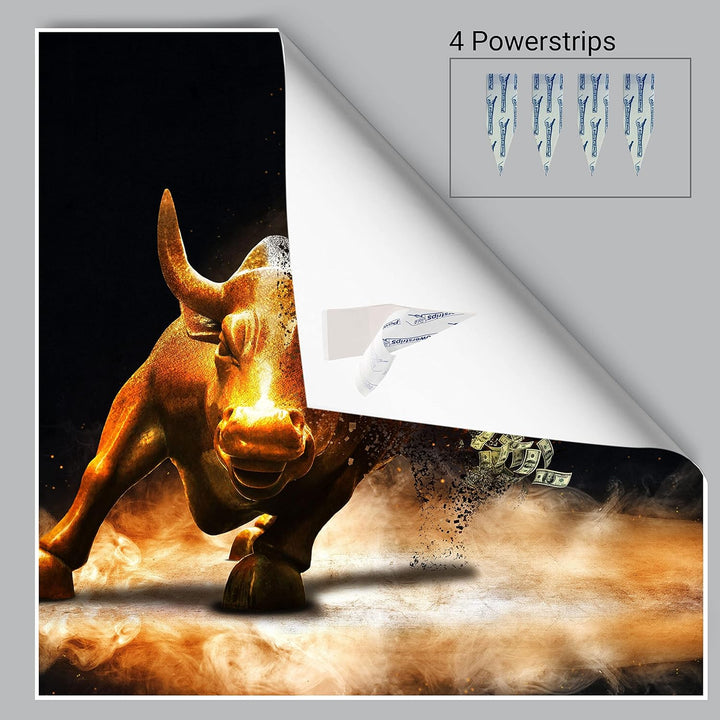 wandmotiv24 Poster als Wanddeko, Grösse 50x50cm, Goldener Stier, Dollar, Geldscheine, Geld, Tier, Mo