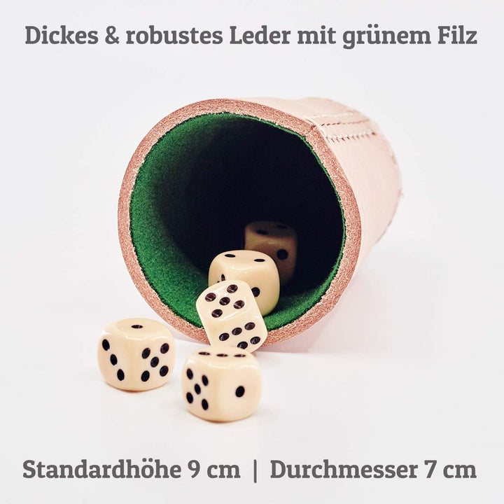 Diamandi Leder Würfelbecher mit Gravur - Personalisierung von Name + Motiv zur Auswahl inkl. 6 Würfe