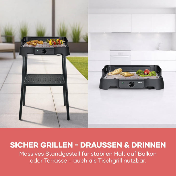 Severin Elektrogrill mit Standfuss, einstellbare Temperatur 35-200 Grad Celsius, schnelles Aufheizen