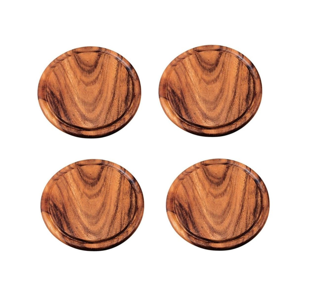 Kesper | 4er Pack Fleischteller mit Saftrille | Frühstücksbrettchen aus Akazienholz | rund 30 cm ø |