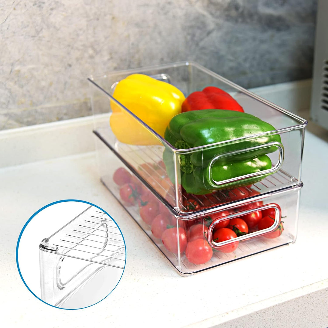 Herrfilk Kühlschrank Organizer 6er Set, Durchsichtig Stapelbare Aufbewahrungsbox mit Griff, Tidy Fri