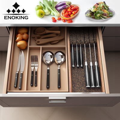 Enoking Messerblock Schublade, Messerhalter Schublade mit Kork-Trennwänden, Messer Organizer Schubla
