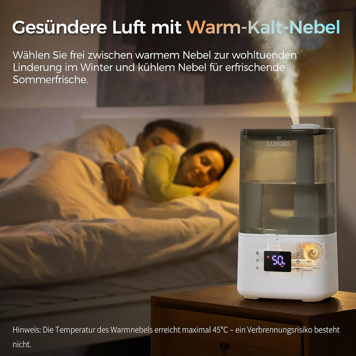 6L Luxaid Warm- und Kaltnebel Luftbefeuchter Schlafzimmer Grosse Räume mit Fernbedienung & Hygrostat