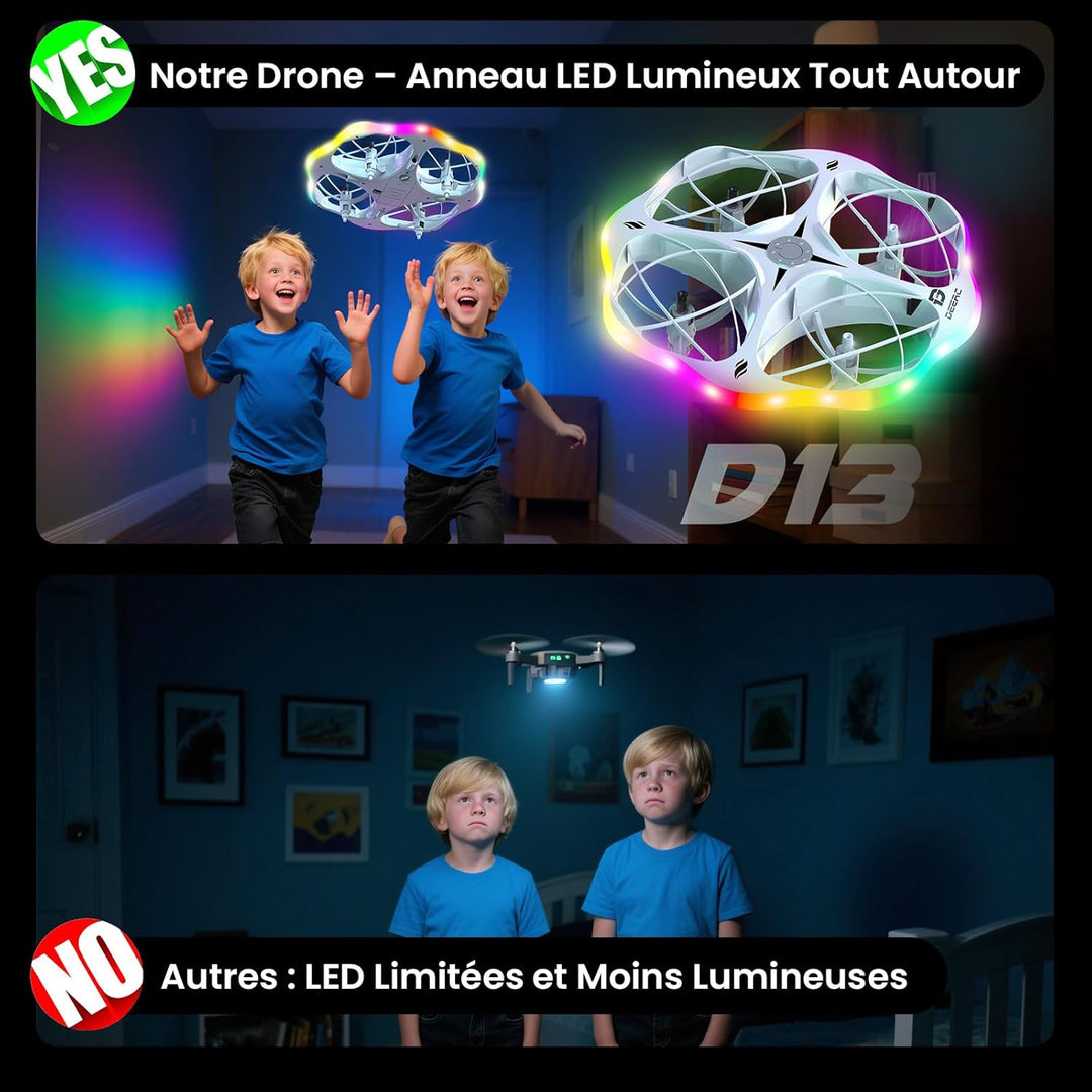 DEERC D13 Mini-Drohne für Kinder mit Hindernissvermeidung, 6 LED-Modi, kleines einfaches UFO-Spielze