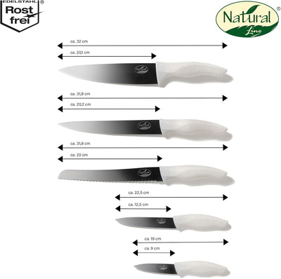 Natural Line® Edelstahl-Messer-Set, 5-tlg, mit klappbarem Magnet-Messerblock, mit Griffen mit Stroh