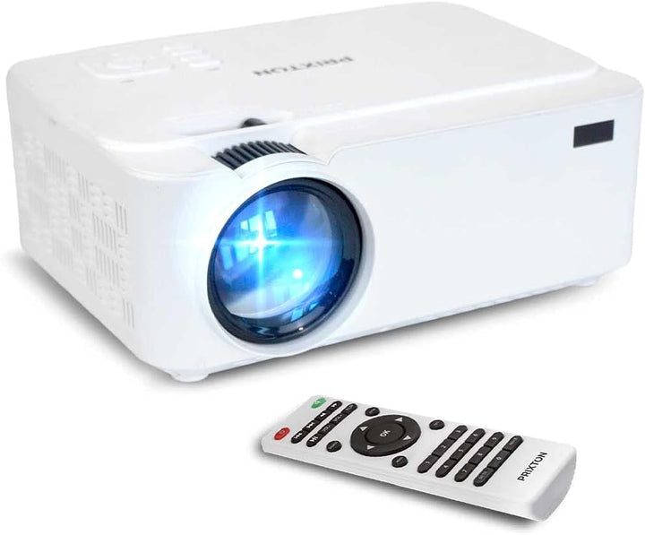 PRIXTON - Tragbarer Mini-Projektor für Heimkino mit 2.800 Lumen, 2 Lautsprechern und Fernbedienung,