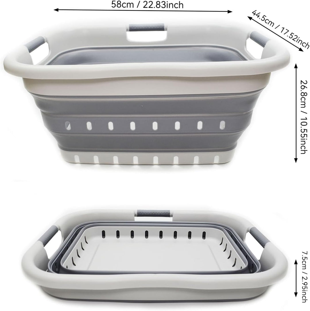 SAMMART 41L Collapsible 3 Handled Plastic Laundry Basket - Foldable Pop Up Storage Basket/Organizer