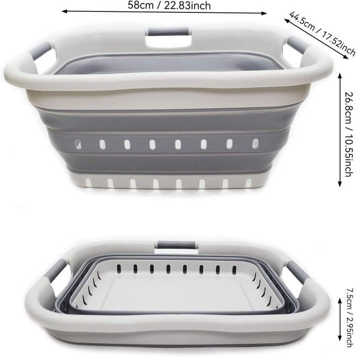 SAMMART 41L Collapsible 3 Handled Plastic Laundry Basket - Foldable Pop Up Storage Basket/Organizer