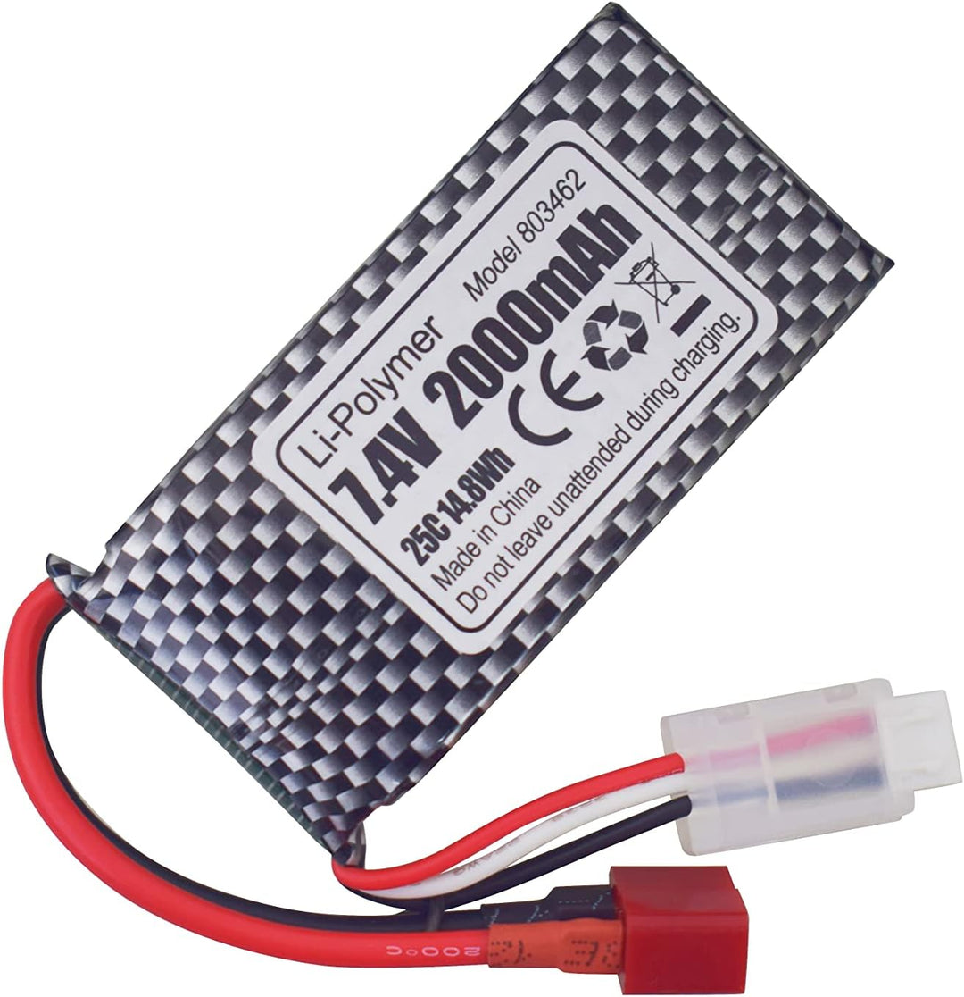 2PCS 7,4V 2000mAh T-Stecker Lithium-Akku + 2-in-1-Ladegerät für 9200 9200E HB101 200E 9202E 9203E 92