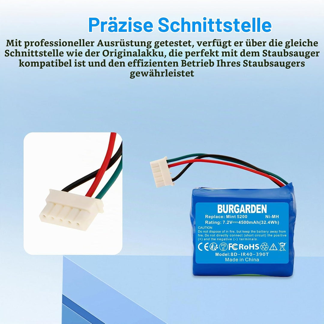 7.2V 4500mAh NI-MH akku Wiederaufladbar, Ersatz-akku für 380, 380T, 390T, Kompatibel mit Mint 5200 5