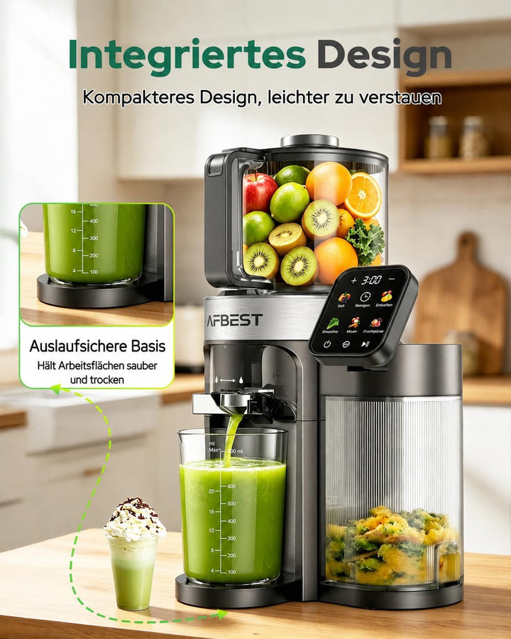 2026 Verbesserter Slow Juicer, Entsafter mit 155 MM Breitem Einfüllschacht und 2,5 L Einfülltrichter