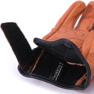 Harssidanzar Herren Motorradhandschuhe Ziegenleder Vollfinger Atmungsaktives und Perforiertes Design