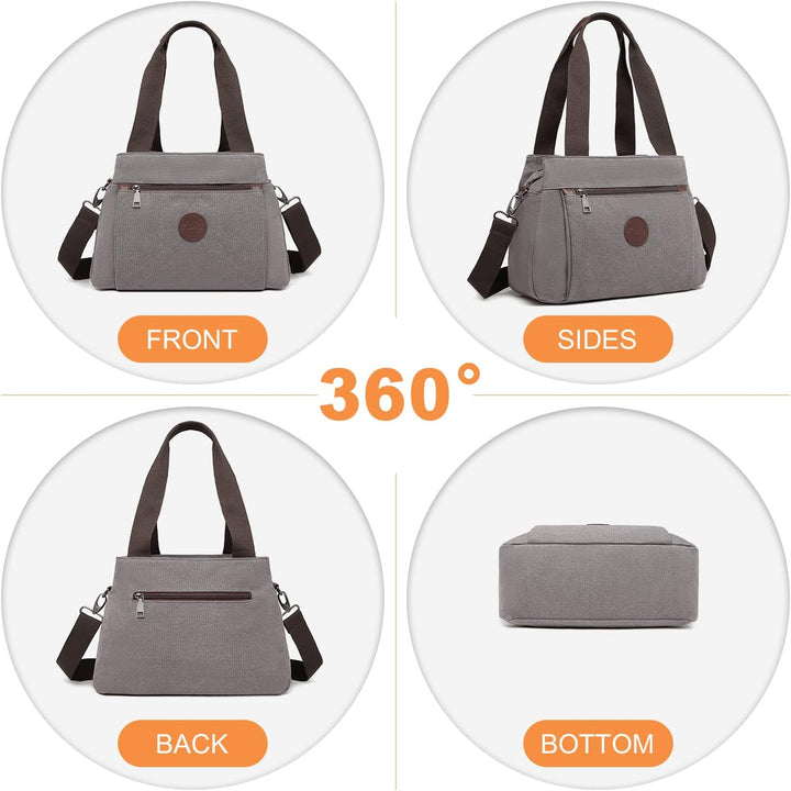 KONO Canvas Handtasche Frauen Schultertasche Grau, Grau