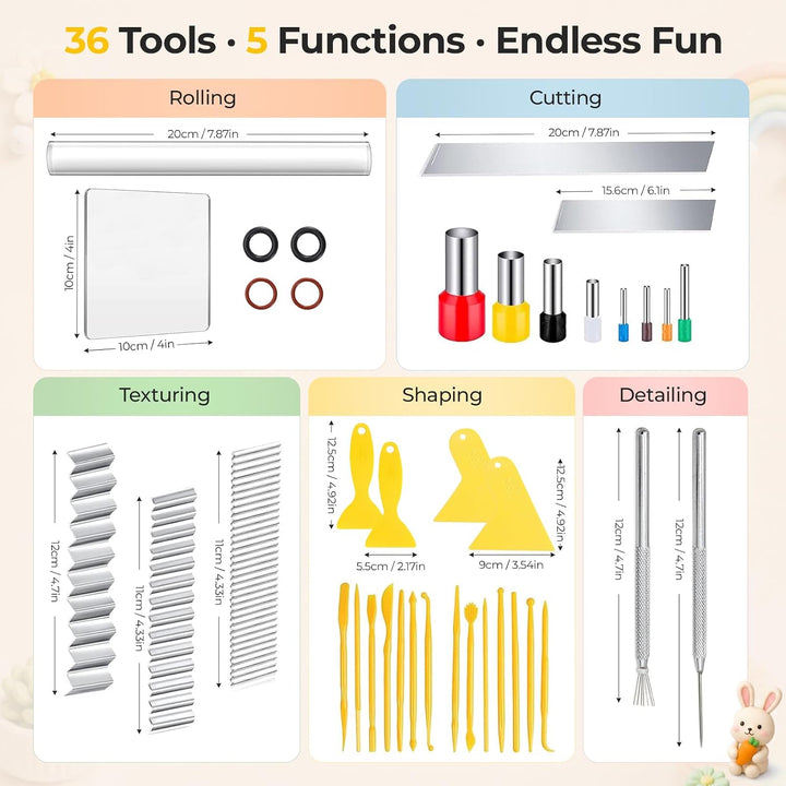 36 Stück Polymer Clay Tools Set, Kompatibel mit Fimo Zubehör | Modellierwerkzeug, Töpferwerkzeug, Po