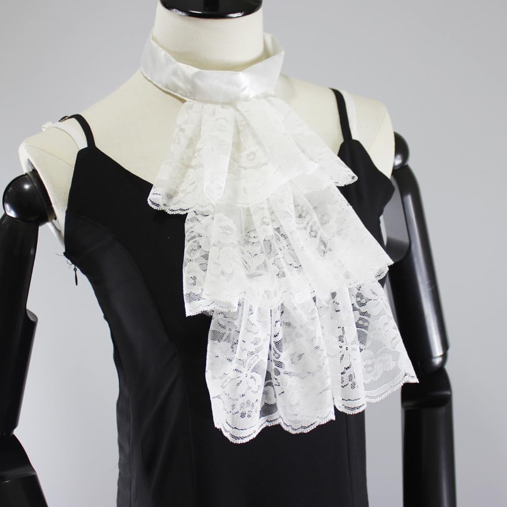 Elegtiskas Detachable Dickey Collar Victorian Lace Jabot Neck Ruff Collar Fake Collar S-M 244white,