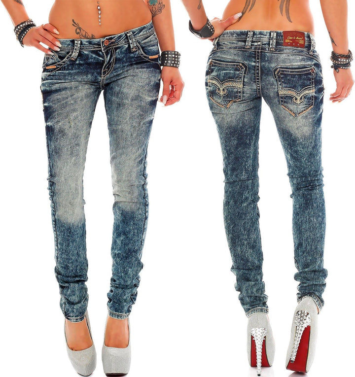 Cipo & Baxx Damen Jeans mit verzierten Gesässtaschen Stilvolle Passformen für jeden Anlass Komfort D