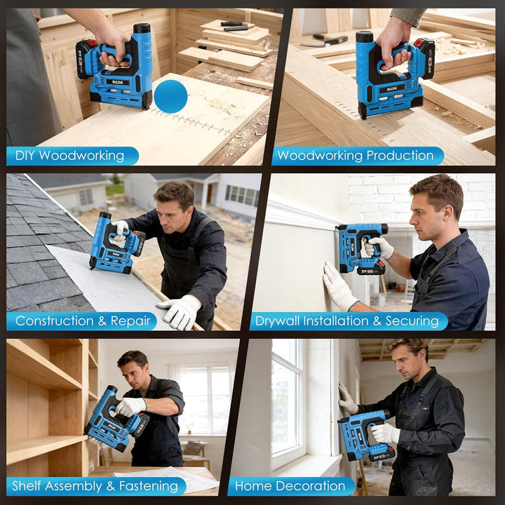 Akku Nagler Set, 2-in-1 18GA Elektrotacker mit 2x 2,0Ah Akkus, Ladegerät &1000 Nägeln+1000 Klammern,