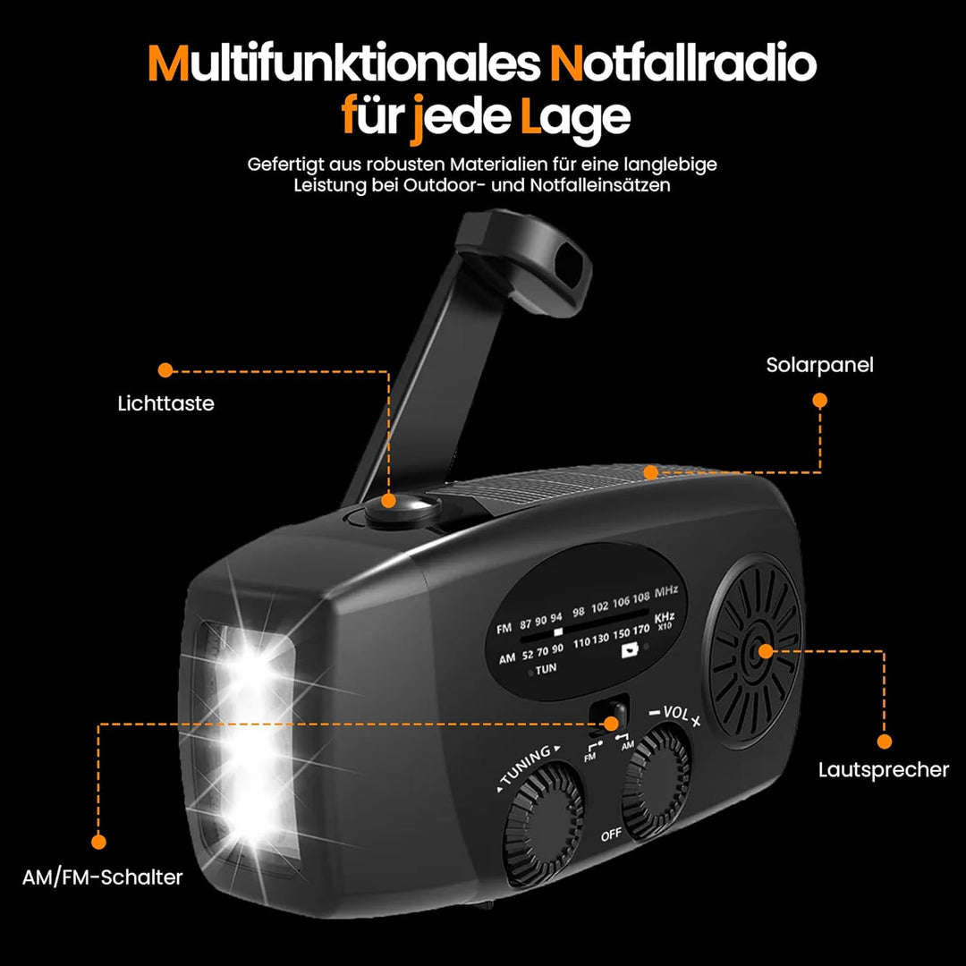 CAMPATIX Notfallradio mit 2000 mAh Solar-Powerbank, AM/FM Radio, USB-Ladung, LED, Taschenlampe, Hand