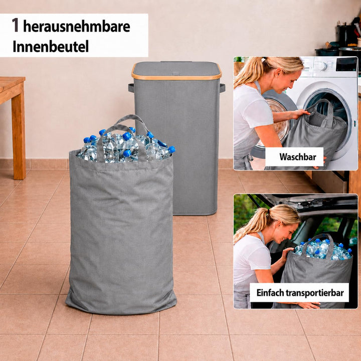Gelber Sack Ständer Stabil mit Deckel und Innenbeutel– Mülleimer 70-120L für Gelbe Säcke &amp; Recycling