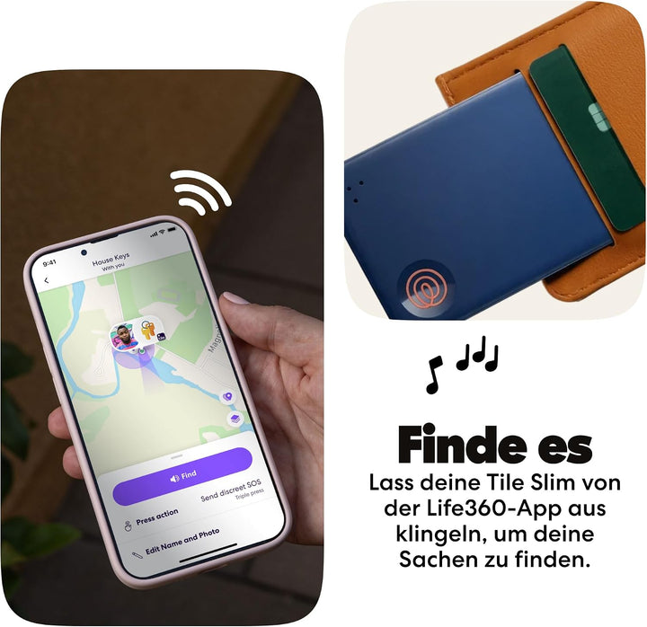 Tile by Life360 Slim - Geldbörsenfinder, Bluetooth-Tracker und Gegenstandsfinder für Gepäckanhänger,