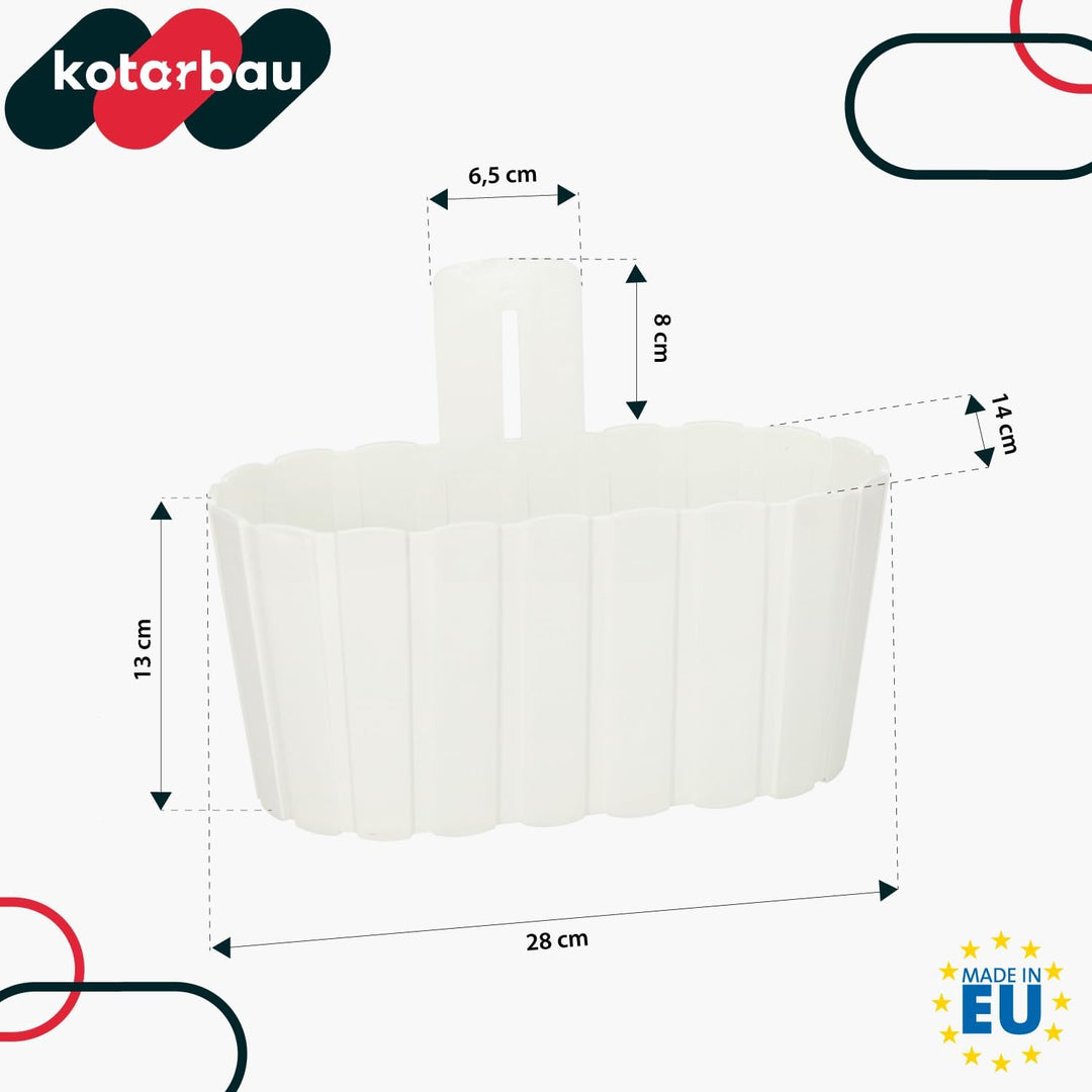 KOTARBAU® 6er Set Blumenkasten Balkon - Wandampel - Blumentopf - 28x14cm H: 13cm Weiss - Wandampel f