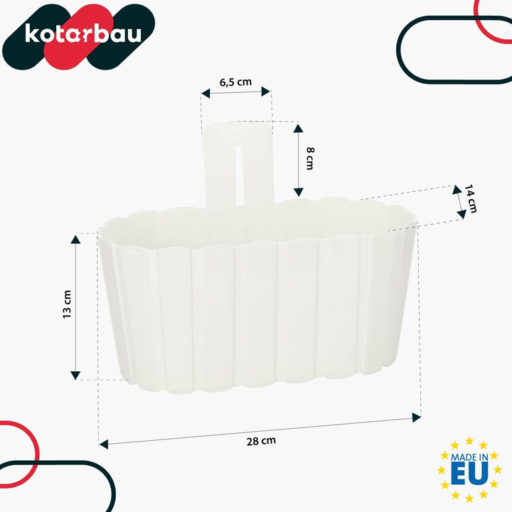 KOTARBAU® 6er Set Blumenkasten Balkon - Wandampel - Blumentopf - 28x14cm H: 13cm Weiss - Wandampel f
