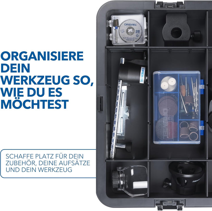 Dremel Box zur Werkzeugaufbewahrung mit 6 Trennwänden und Zubehörhalter, individuell anpassbarer Org