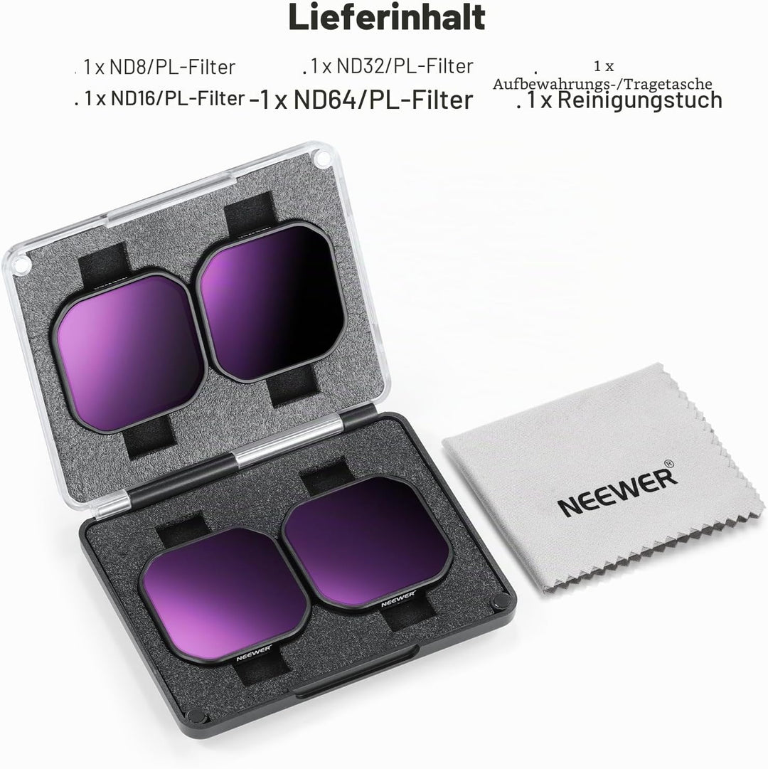 NEEWER 4er Pack ND/PL Filter Kompatibel mit Insta360 Ace Pro 2, ND8/PL+ND16/PL+ND32/PL+ND64/PL Grauf