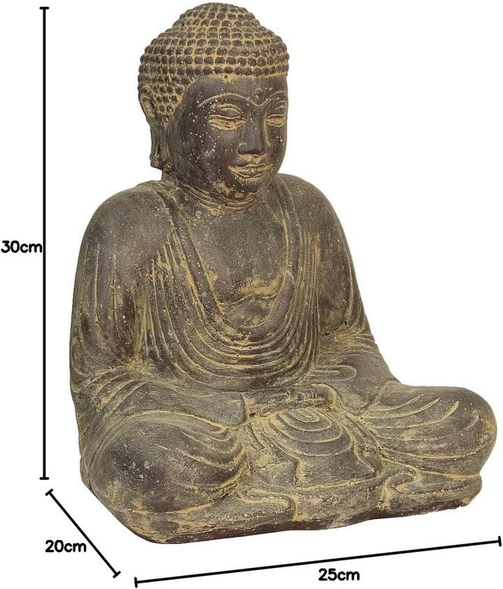 Oriental Galerie Japan Buddha Figur sitzend Skulptur Lotussitz Meditationsgeste Stein Lavasand Bali