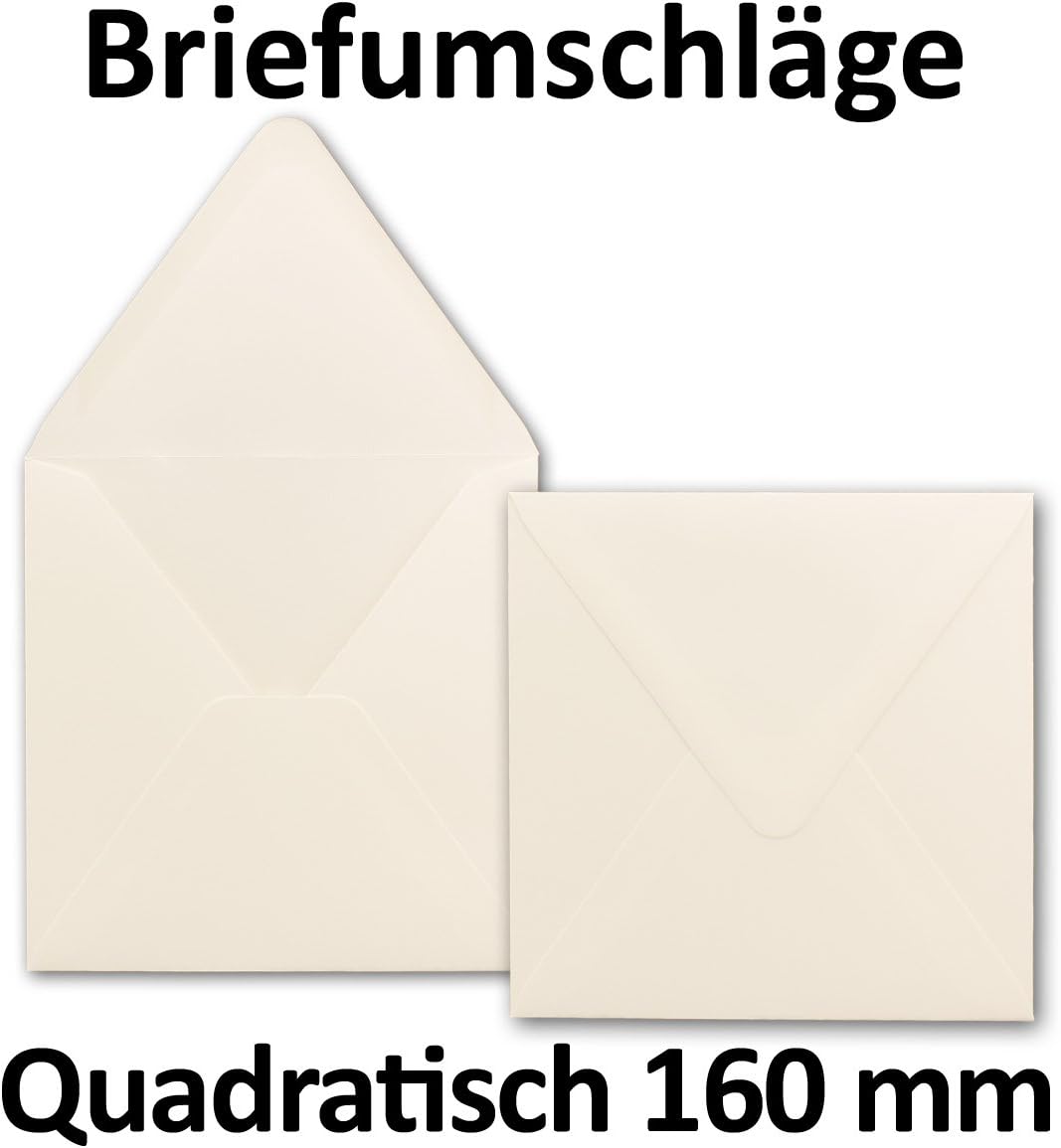 200x Briefumschläge Quadratisch 160 x 160 mm - Creme - 120 Gramm pro m² - 16,0 x 16,0 cm - Nassklebu