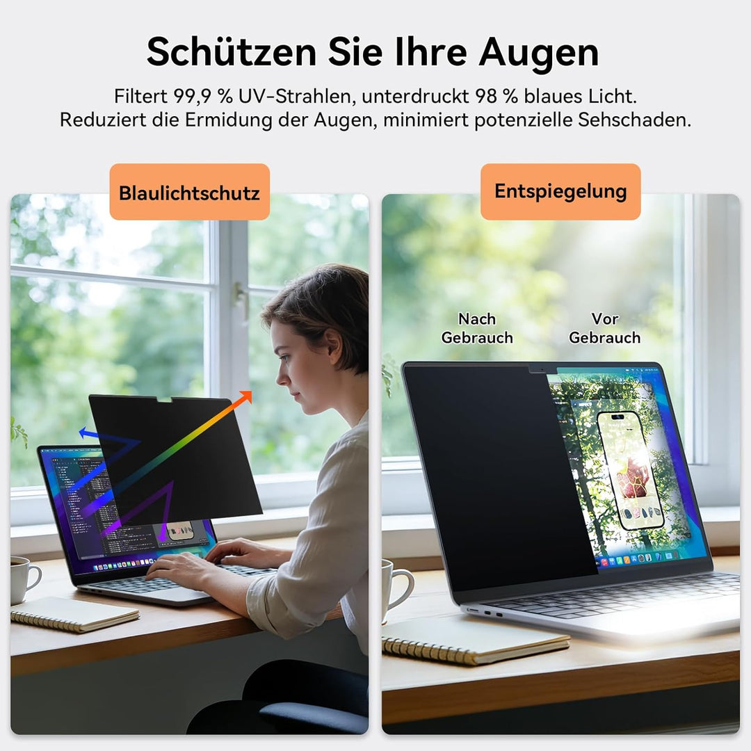 Mamol 360° Magnetischer Blickschutzfilter für MacBook Air 13.6 Zoll 2022-2026 (M2/M3/M4/M5 Chip), 4-