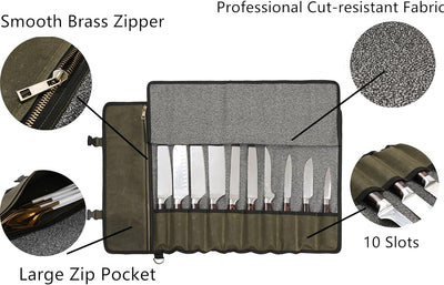 Professionelle Kochmessertasche mit schnittfestem Material, strapazierfähigem, gewachstem 16-Unzen-S