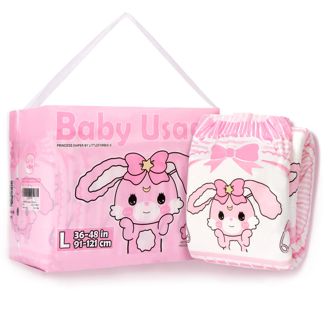 LittleForBig 5500-5800 ml Erwachsenen Gedruckten Windeln 10 Stück - Baby Usagi (L) L Rosa, L Rosa