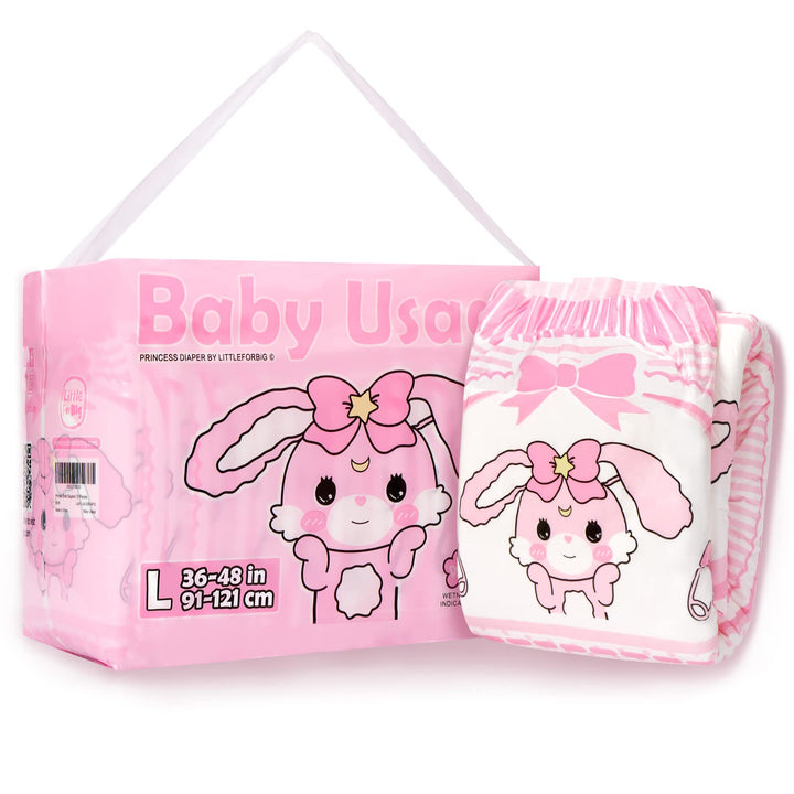 LittleForBig 5500-5800 ml Erwachsenen Gedruckten Windeln 10 Stück - Baby Usagi (L) L Rosa, L Rosa