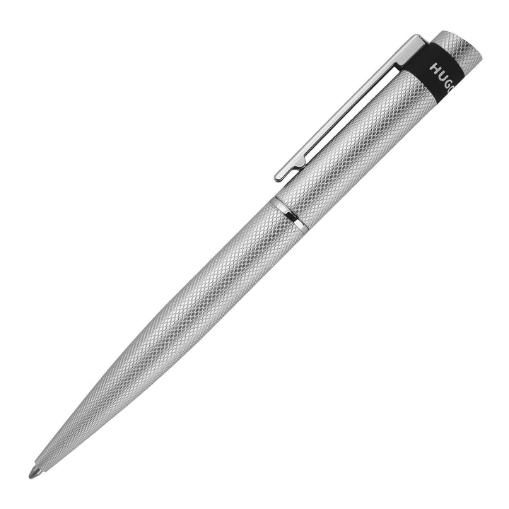 Hugo Boss Loop Diamond Kugelschreiber aus Messing in der Farbe Chrome, Länge: 14,6cm, Minenfarbe: Bl