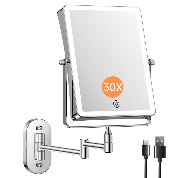 Famihomii 5000mAh Wiederaufladbar Kosmetikspiegel mit LED Beleuchtetung, Schminkspiegel mit 1-/30X V