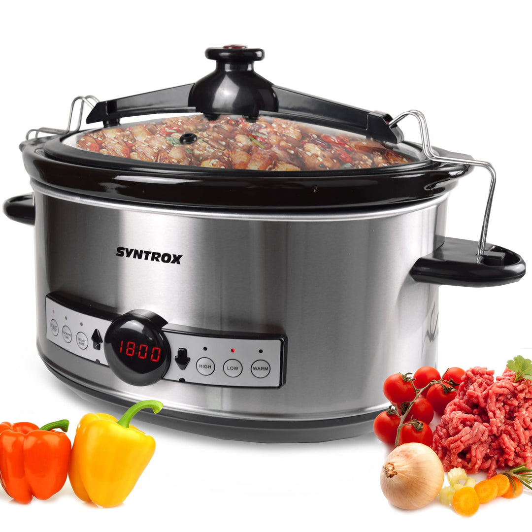 Syntrox Germany Slow Cooker Schongarer 6,5L mit Timer und Warmhaltefunktion - Leistung 320