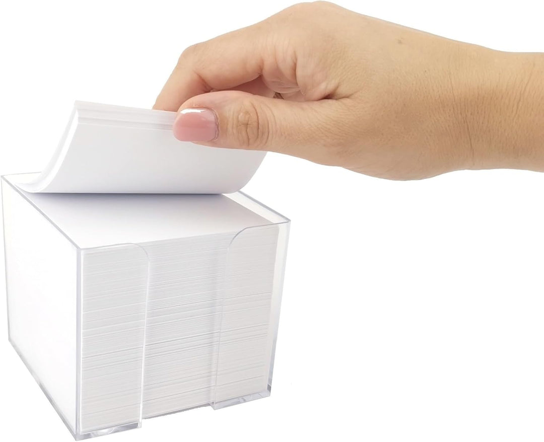 D.RECT Zettelbox Zettelkasten Kunststoff, 85x85x80mm circa700blatt, Weissgefüllt, 6 Stück Ersatzpapi