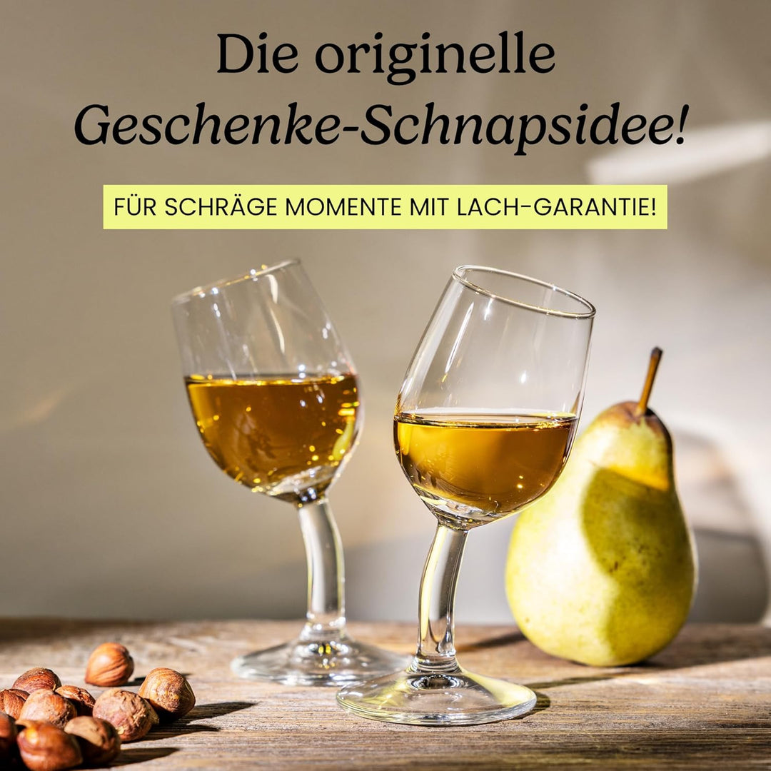 Kornrad Krumm | Schnapsgläser-Set mit Stiel, 4cl, Handgebogen in DE | Lustige Shot-Gläser als Gesche
