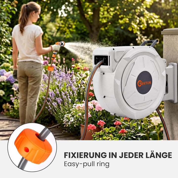 Schlauchtrommel Wasser 45m + 2m, 180° Schwenkbar Wand-Schlauchbox, Automatischer Gartenschlauch trom