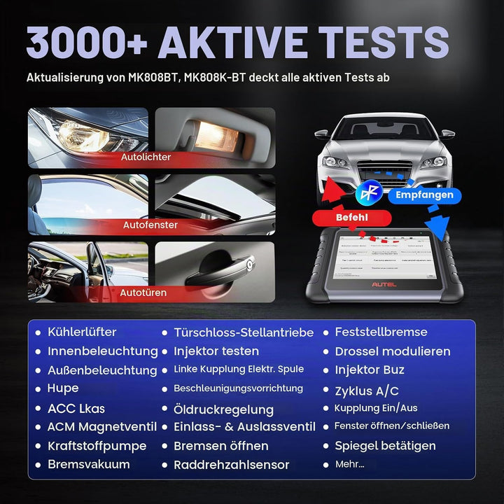 Autel MaxiCOM MK808K-BT OBD2 Diagnosegerät Auto, 2026 Bidirectionnel wie MK900BT MK808BT PRO, BT Ver