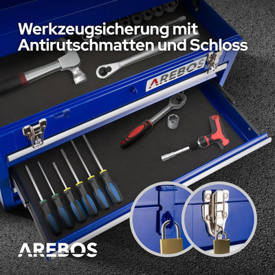 Arebos Werkzeugkoffer mit 3 Schubladen & 2 Ablagefächern | inkl. Tragegriff & Schnappverschlüssen |